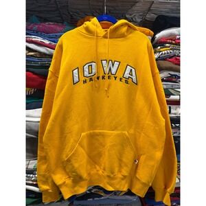 Vintage Russell Athletic Iowa Hawkeyes Hoodie Mens XL Yellow Gold Sweatshirt